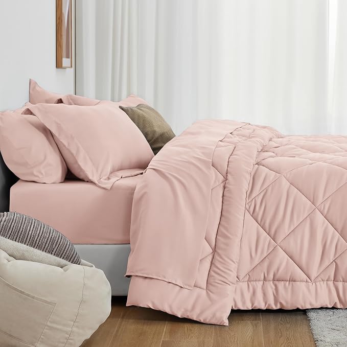 Love's cabin Twin XL Bedding Set, 5 Pieces Pink All Season with Comforter, Sheets, Pillowcase & Sham