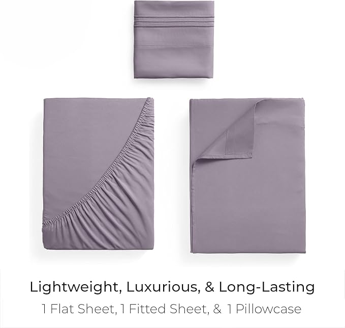 Mellanni Iconic 3-Piece, Ultra Soft Sheet Set (Twin, Hazy Lilac) | 10M+ Sleepers. Lab-tested: Sleeps Cool, Stays Bright, Strong, Smooth. Good Housekeeping Best Bedding, 7 yrs running.
