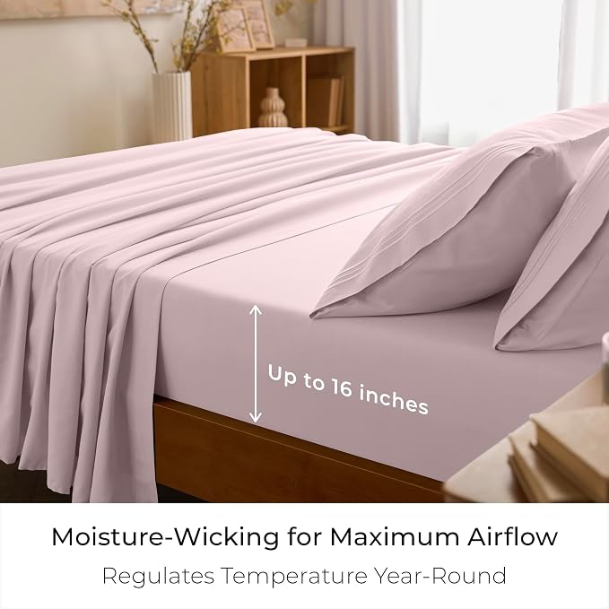 Mellanni Iconic 3-Piece, Ultra Soft Sheet Set (Twin XL, Blush Pink) | 10M+ Sleepers. Lab-tested: Sleeps Cool, Stays Bright, Strong, Smooth. Good Housekeeping Best Bedding, 7 yrs running.