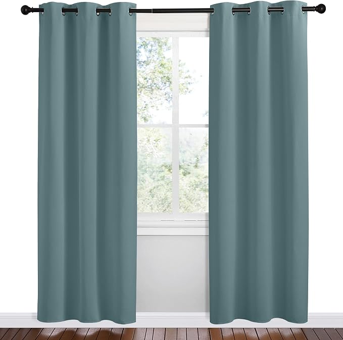 NICETOWN Modern Blackout Curtains, 2 Panels, W42 x L78-inch, Greyish Blue | Noise Reducing Thermal Insulated and Privacy Room Darkening Drape Panels for Boy's Guest Room Door Small Short Window