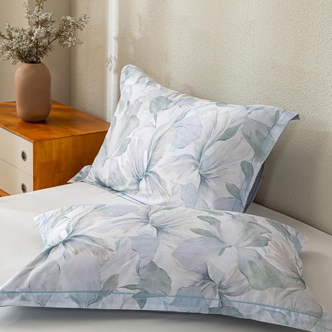 OAITE King Floral Pattern Duvet Cover Set Unique Design 3pcs 100% Cotton | Exquisite Stitched Hem, Breathable,Soft,Dual Zipper,8 Corner Ties,Easy Care for All Season