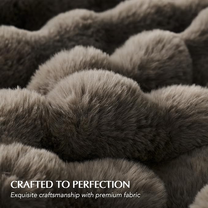 EverGrace Faux Rabbit Fur Bubble Throw Blanket, 50"x60", Dark Taupe | Ultra Soft, Luxury Faux Rabbit Fur Throw, Thick Warm Bubble Blanket, Cozy Fluffy Reversible, for Bed, Couch, Chair, Sofa
