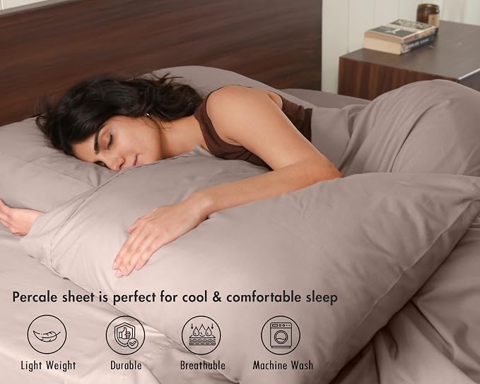 RUVANTI 100% Cotton Percale Sheets, California King, Warm Mocha | Crisp Cooling for Hot Sleepers, Deep Pocket 14", Soft Breathable & Durable, Hotel-Style 4 Piece Set