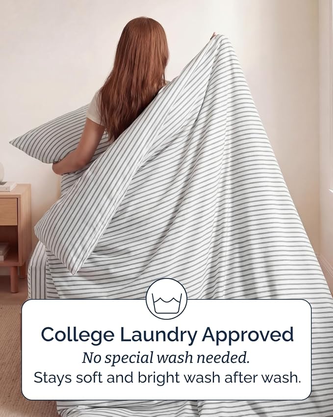 Duvet Cover Twin/Twin XL - 2 Piece with Zipper Closure - Grey Stripes | Extra Soft, Breathable, Twin/Twin XL Duvet Cover 68" x 90" w/ 1 Pillow Sham, Zipper Closures & Ties, Women, Men, Kids & Teens
