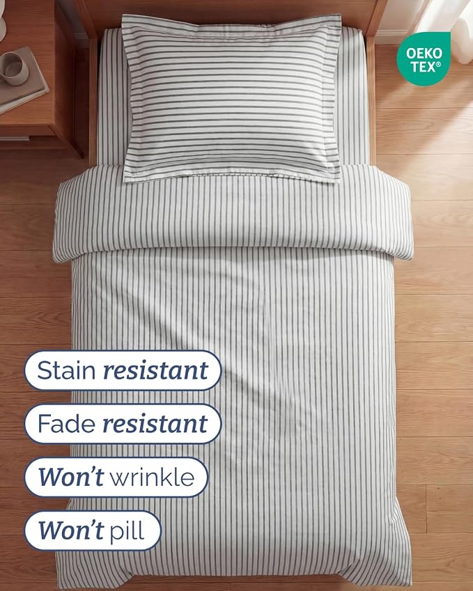 Duvet Cover Twin/Twin XL - 2 Piece with Zipper Closure - Grey Stripes | Extra Soft, Breathable, Twin/Twin XL Duvet Cover 68" x 90" w/ 1 Pillow Sham, Zipper Closures & Ties, Women, Men, Kids & Teens