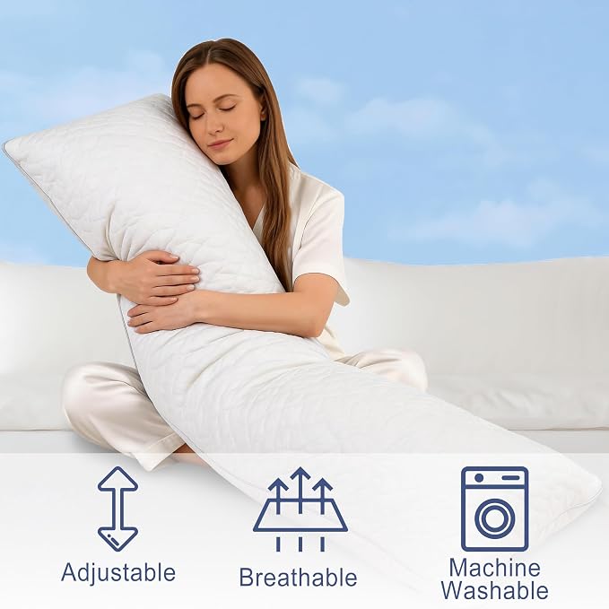 DWCN Adjustable Body Pillow for Adults - 20x54 Inch Shredded Memory Foam Body Pillow with Removable & Washable Pillowcase, Full Body Support for Side Sleepers, Pregnancy & Pain Relief