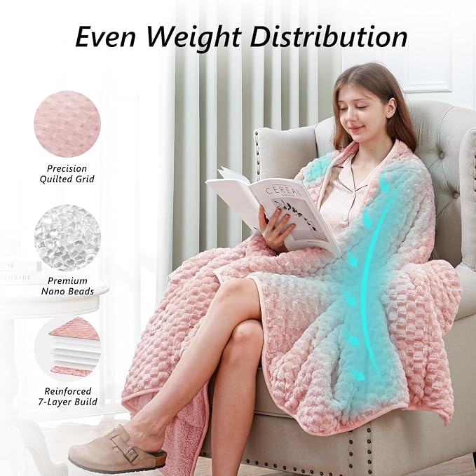 Mr. Sandman Weighted Blankets for Adults, Queen Size 60 x 80 Inches, 20lbs | Machine Washable; Soft Warm Sherpa Fleece; Jacquard Flannel Filled with Glass Beads; Heavy Throw for Sleep and Calm; Pink