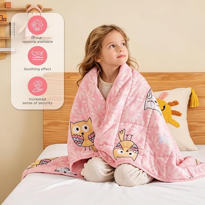 Weighted Blanket - 3 lbs Pink Owl Heavy Blanket - Small Size Breathable Lap Blanket(36 * 48 inches, 3 lbs)