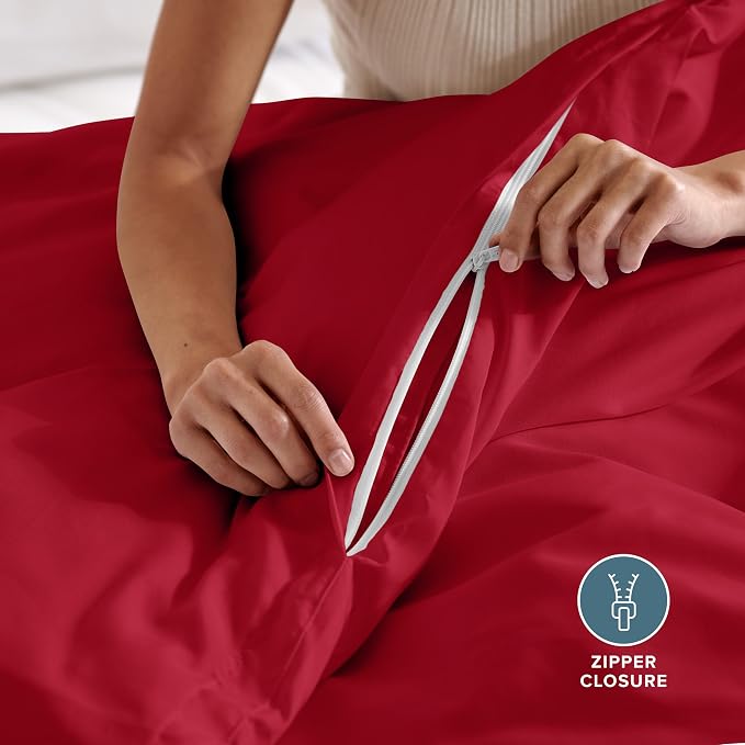 Bare Home Duvet Cover Set 1800 Ultra-Soft (Full, Red) | Lightweight, Cooling, Breathable, Premium 1800 Ultra-Soft, All-Season