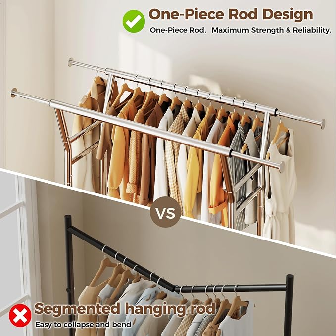 HYSEYY Heavy Duty Clothes Rack, Rolling Clothing Rack for Hanging Clothes with Shelves Load 700LBS,Portable Garment Wardrobe Closet Rack with Wheels for Bedroom,Laundry Room,Retail Store,Silver