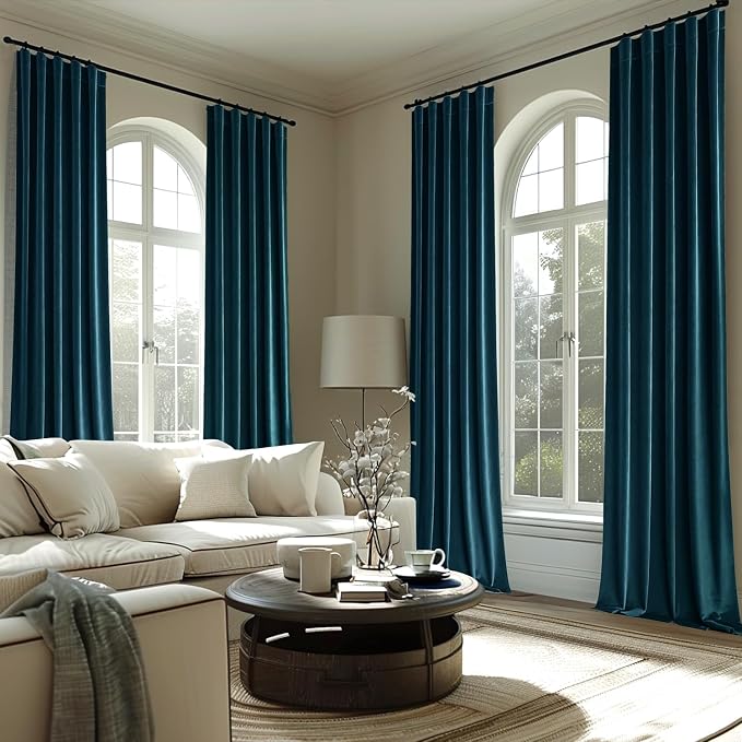 MIULEE Peacock Blue Velvet Curtains 52x96 inches 2 Panels Blackout Curtains | Luxury, Thermal Insulated, Super Soft Window Drapes for Bedroom Living Room, Rod Pocket & Back Tab