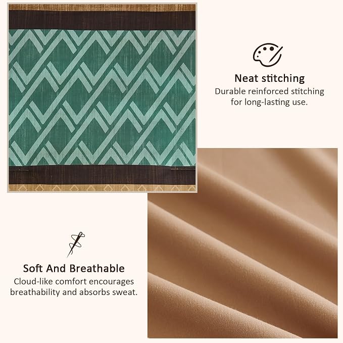 Cottolester Queen Comforter Set 7 Pieces,Boho Striped Bed in a Bag | Brown and Green Bed Set,Soft Microfiber Complete Bedding Sets