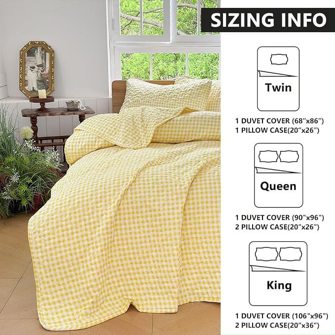 NSNLGSGC Yellow Gingham King Summer Bedspread Quilt Set | Pre-washed Microfiber,Lightweight Checked Grid Bedding Coverlets for All Seasons