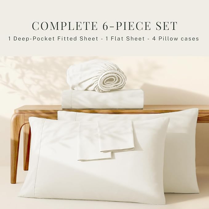 Hearth & Harbor Bed Sheets, Luxury Soft 6 Piece Bed Sheet Set Extra Deep Pocket Fitted Sheets Fits Mattress up to 21", Double Brushed Bedding Sheets & Pillowcases,