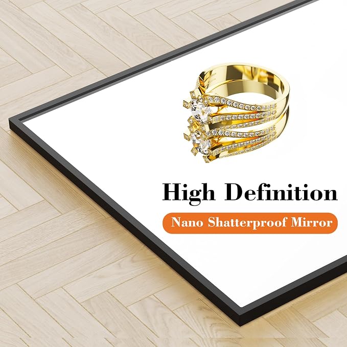 21"x64" Mirror Full Length, Upgraded Body Wall Mirrors | Shatter-Proof Glass, Floor Standing, Hanging or Leaning, Tall Mirror with Stand Aluminum Alloy Frame for Bedroom, Black