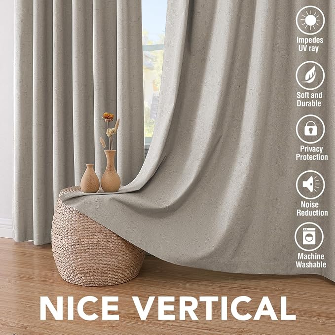 H.VERSAILTEX Primitive Linen Curtains 100% Blackout Curtain Drapes Burlap Fabric Curtains with White Thermal Insulated Liner, Grommet Top Drapes Living Room/Bedroom (2 Panels, 42 x 54 Inch, Stone)