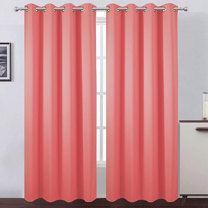 Blackout Curtains 52 x 84 inch/Coral Curtains Set of 2 Panels/Thermal Insulated Room Darkening Bedroom Curtains