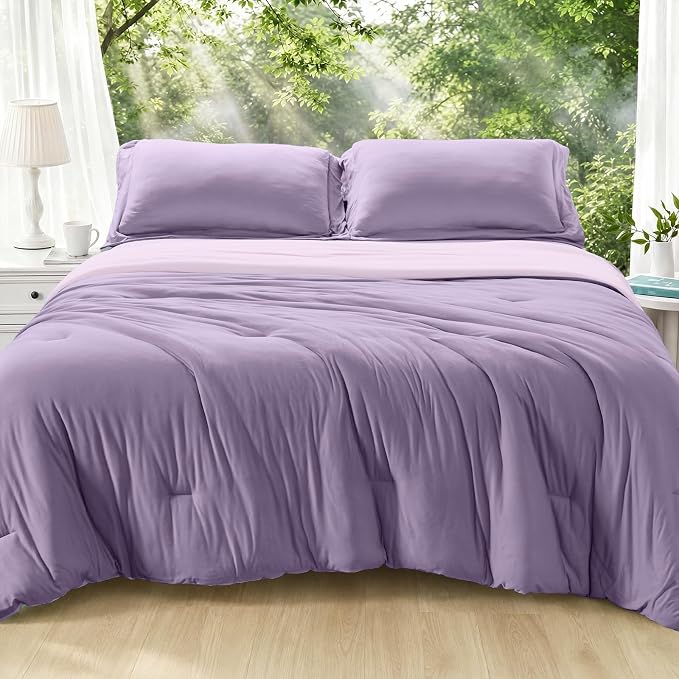 Cooling Comforter Set Twin XL Size, Lightweight Summer Comforter for Hot Sleeper, Reversible Bedding with ICY Cooling Surface, Includes 1 Comforter (68"x 88") and 2 Shams (20"x 26"), Lavender