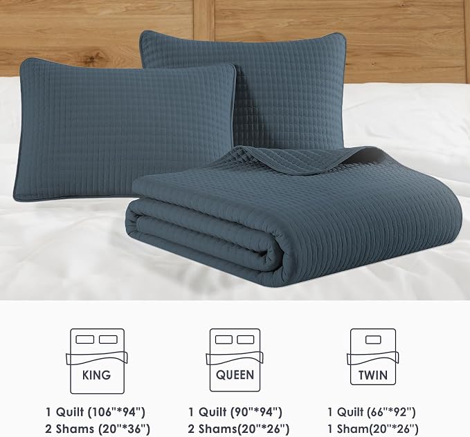 Queen Quilt-Lightweight Navy Blue Bedspreads Queen Size Quilt Bedding Set | Soft Coverlet with 2 Pillow Shams for All Seasons, Suitable for Bed, Couch, 3 Pieces, 90"x94"
