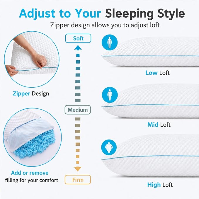 Shredded Memory Foam Long Body Pillows for Adults, 20 x 54 inches, 1-Pack | Adjustable Firm, Supportive, Breathable, Hypoallergenic, Odorless, Luxury, Cooling Gel pillows for Side Back Stomach Sleepers