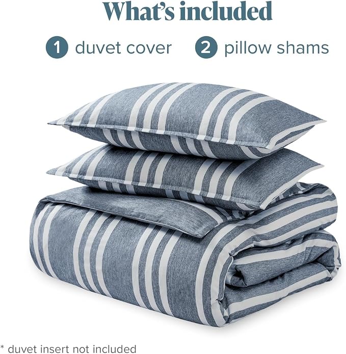 Bare Home Duvet Cover Set (Cal King, Stripe - Heathered Midnight Blue) | 1800 Ultra-Soft, Lightweight, Cooling, Breathable, Premium, All-Season