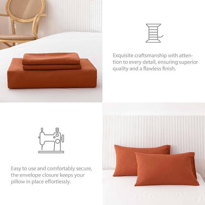 HeimenAogo Egyptian Cotton Duvet Cover Set California King, Ultra Soft and Breathable Comforter Cover with Zipper Closure, High Thread Count Long Staple Cotton Blanket Cover 3pcs, Burnt Orange