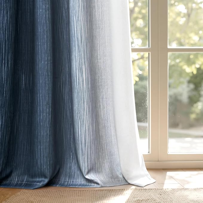 MIULEE Navy Blue and Greyish White Ombre Blackout Curtains 52Wx90L Set of 2 | Full Room Darkening,Thermal Insulated,90 Inch Long,Grommet Drapes for Bedroom/Living Room,Modern Window Treatments