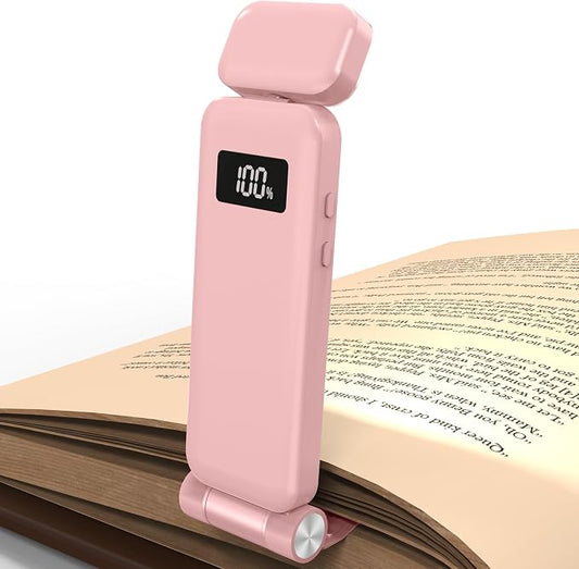 KTEBO Rechargeable Book Light with Clip & Battery Indicator, 9 Luminescence Modes, USB-C Portable 1.6 oz Ultralight Lamp for Night Reading in Bed, Readers - Pink