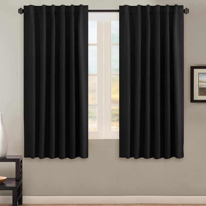 H.VERSAILTEX Blackout Curtains Thermal Insulated Window Treatment Panels Room Darkening Blackout Drapes for Living Room Back Tab/Rod Pocket Bedroom Draperies, 52 x 63 Inch, Black, 2 Panels