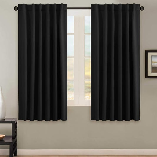 H.VERSAILTEX Blackout Curtains Thermal Insulated Window Treatment Panels Room Darkening Blackout Drapes for Living Room Back Tab/Rod Pocket Bedroom Draperies, 52 x 63 Inch, Black, 2 Panels