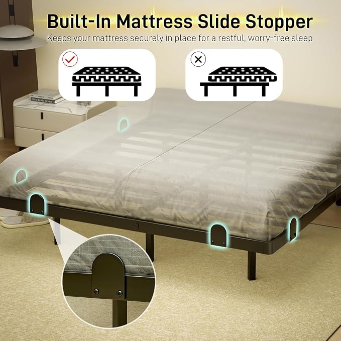 qimamo 7 Inch Floating Full Bed Frame with Smart LED Lights and Charging Station, Modern Metal Full Bed Frame, Easy to Assemble, No Box Spring Needed