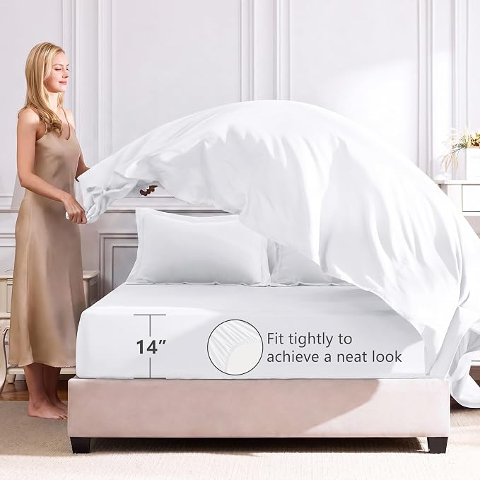 Full Size Comforter Sets White - 7 Pieces Complete Bedding Set | OEKO-TEX Certified, All Season, 240GSM Down-Alternative Comforter, Sheets, Pillowcases & Shams, 14" Deep Pocket, Easy Care