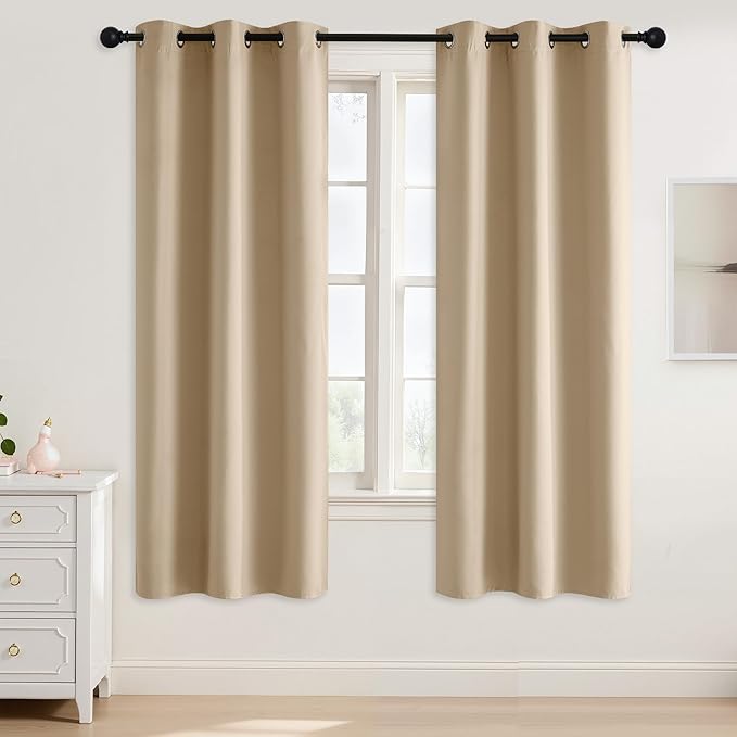 NICETOWN Beige Room Darkening Curtains 72 Inches Long 2 Panels for Living Room, Bedroom, Nursery Summer Thermal Insulated Blackout Drapes Grommet Noise Reducing Window Curtains, W40