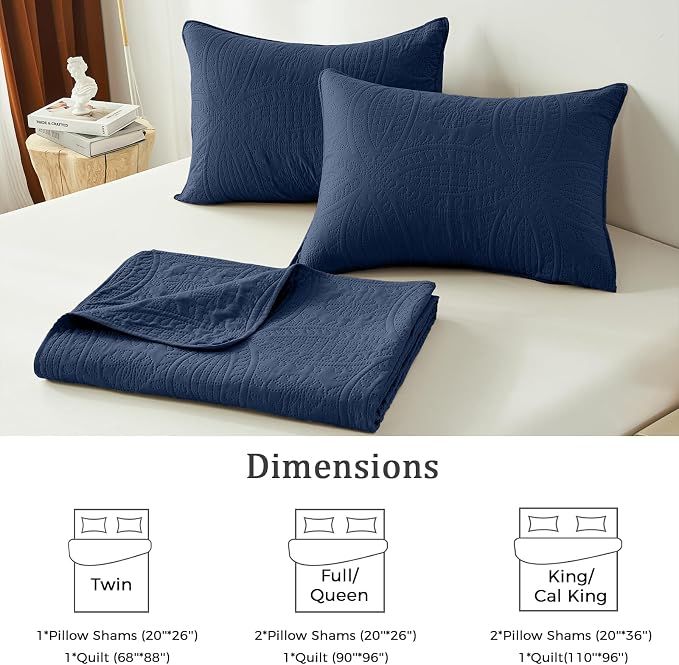 akkialla Navy King/Cal King Quilt Set, Ultrasonic Lightweight Bedspread Coverlet for Modern Minimalist Bedroom, Soft Microfiber Coin Pattern Bedding, 3-Piece (1 Quilt, 2 Pillow Shams) | Breathable fabric