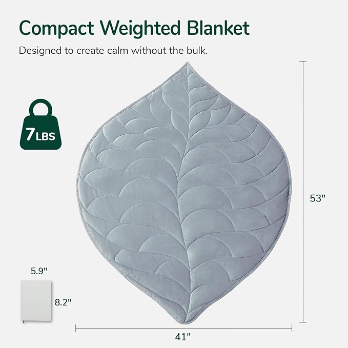 Weighted Lap Blanket for Adults, 7 lbs 41" x 53", Leaf Pattern, Light Blue | Washable Weighted Blankets, Small Portable Blanket for Relaxation, Cozy Luxury Crystal Velvet All-Season Heavy Blanket