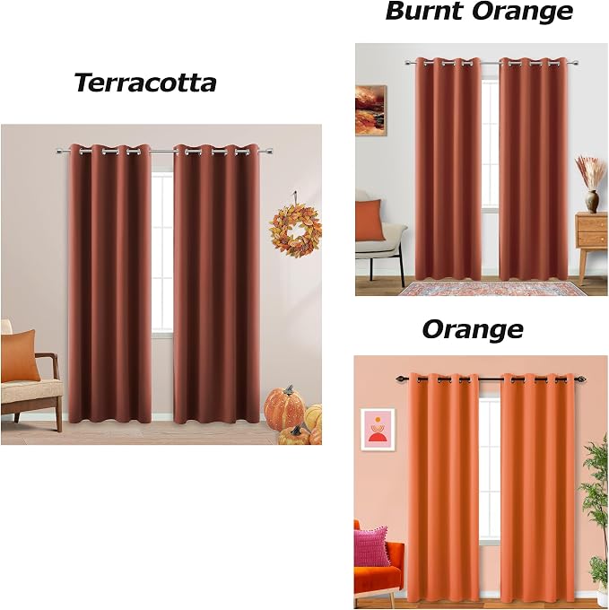 Rusty Orange Boho Curtains for Bedroom 2 Panels Set Light Blocking Winter Insulated Thermal Blackout Room Darkening Short Earthy Nursery Curtains for Babies Bathroom 42 x 54 Inch Length Rust Brick Fox