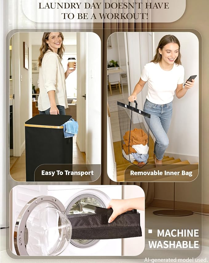 Laundry Hamper with Wheels, 75L Rolling Laundry Basket, Removable Inner Bag | Clothes Hampers for Laundry, Collapsible Dirty Clothes Hamper for Dorm, Bedroom, Bathroom, Laundry Room