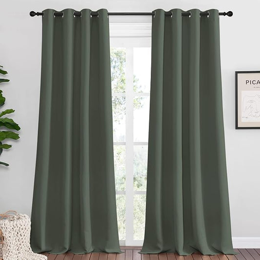 NICETOWN Grommet Top Blackout Curtains 1 Pair 55 x 102-inch Dark Mallard | Thermal Insulated Blackout Decorative Curtains for Thanksgiving Day & Christmas Decor