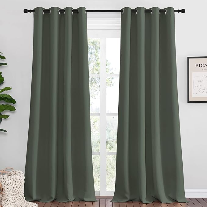 NICETOWN Blackout Draperies Curtains, 1 Pair, 55 x 108-inch, Dark Mallard | Grommet Top Thermal Insulated Blackout Decorative Curtains for Thanksgiving Day & Christmas Decor