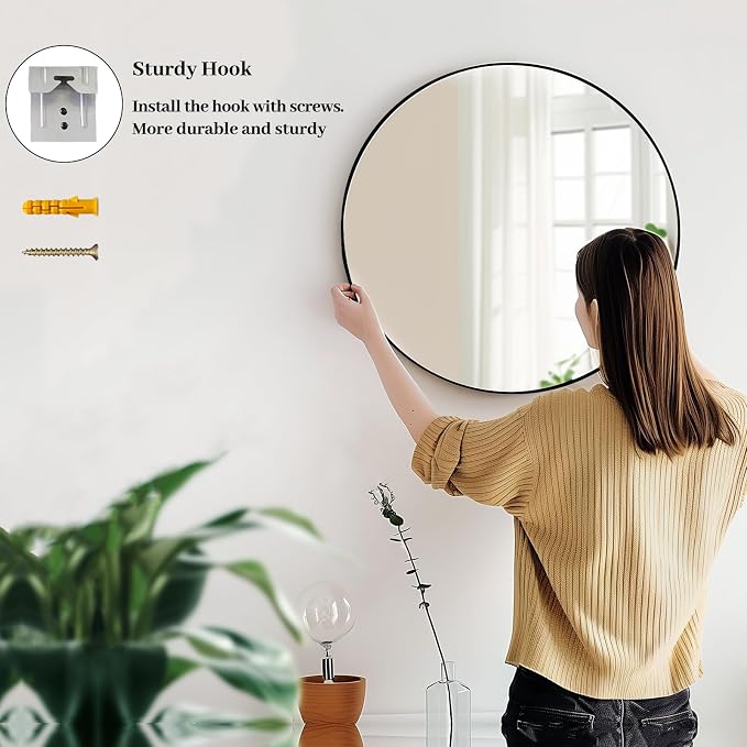Black Round Mirror 26 inch, 2 Pack Wall Mirror, Matte Metal Frame | High Definition Mirror, Rust-resistant, Suitable for Bedroom, Entryway, Living Room, Hallway, Wall Décor