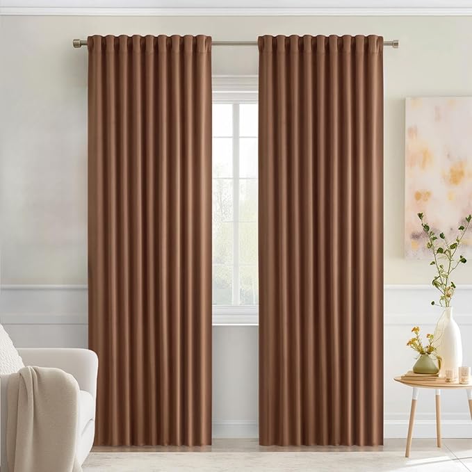 MIULEE Cappuccino Brown Back Tab Blackout Curtains 52"x84" Long 2 Panel Set | Rod Pocket Pinch Pleated, Thermal Insulated, Room Darkening Privacy Drapes, Light Blocking Curtains for Living Room Bedroom