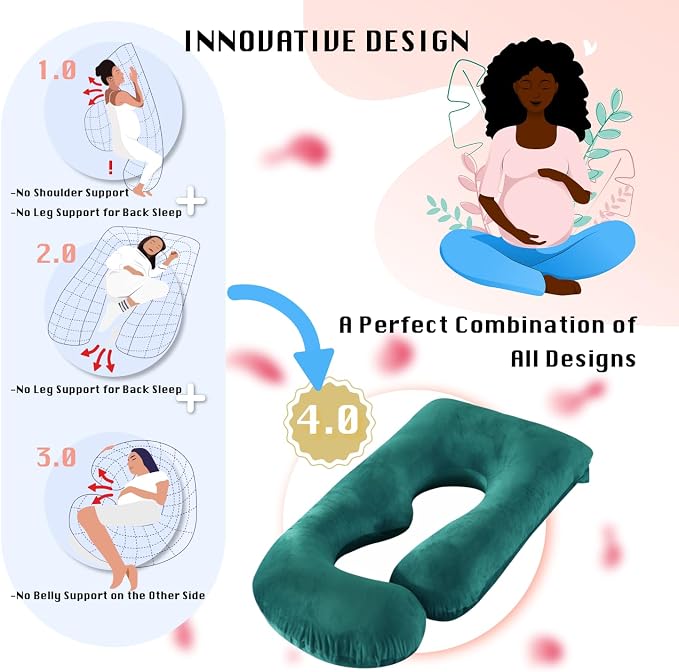 ALLOPERA Pregnancy Pillow, Full Body Maternity Pillow 57 inch, with Removable Washable Cover - Sleep Support for Legs, Back, Neck, Shoulder, HIPS, Belly, Velvet Cover (Dark Green)
