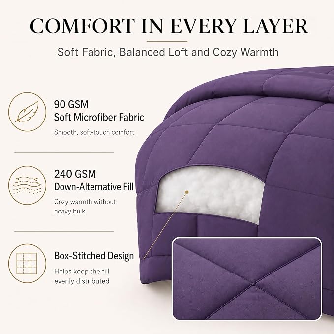 Queen Comforter Set Purple - 7 Pieces Bed in a Bag | OEKO-TEX Certified, All-Season, Bedroom, Guest Room, Down-Alternative Comforter + Flat & Fitted Sheets + 4 Pillowcases
