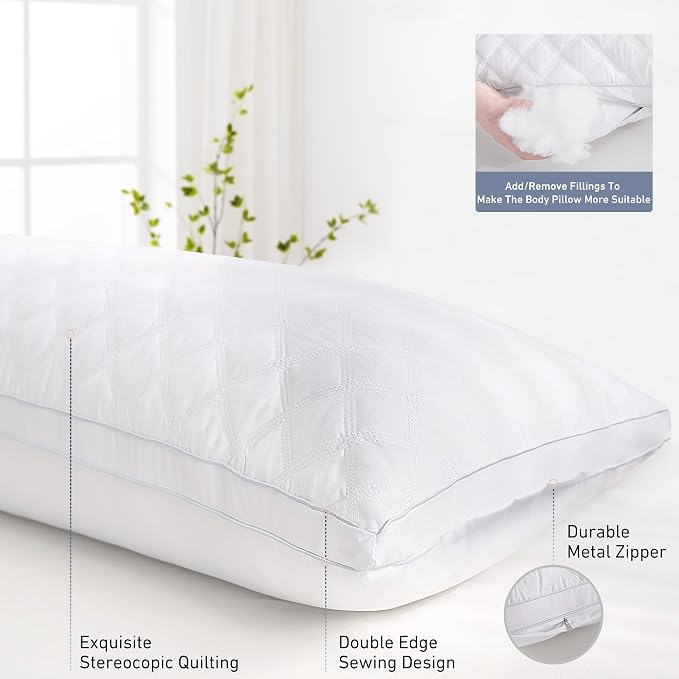 Leeden Adjustable Body Pillow 21 x 54 for Side Sleepers White | Soft polyester padding delivers full-body support for side sleepers, maternity rest, reading and daily relaxation.
