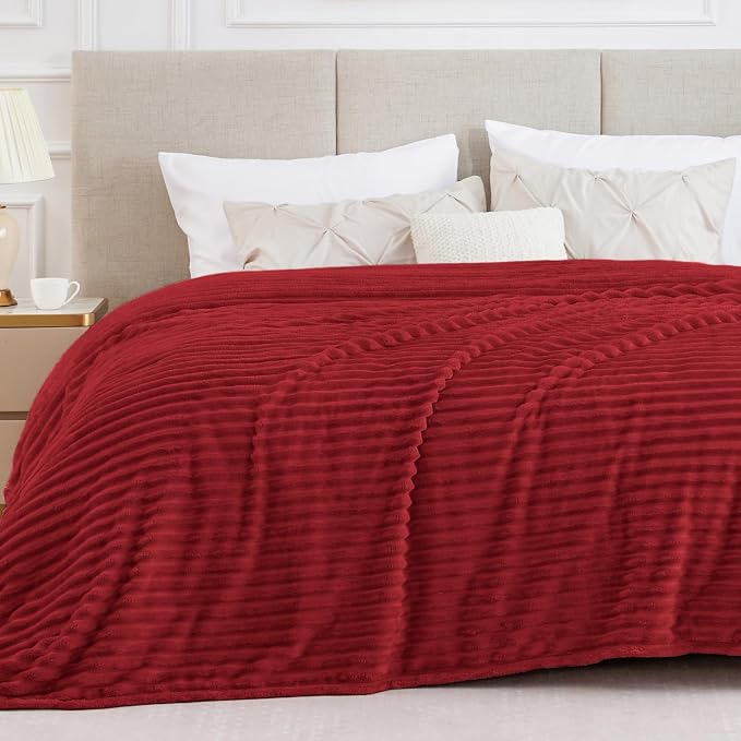 BEDELITE Ribbed Full Size Blanket for Bed, Burgundy, 84"x90" | Ultra-Soft Plush Fleece, Warm Yet Lightweight, Ribbed Texture, Home Decor, Machine Washable, Giftable, All-Season Use