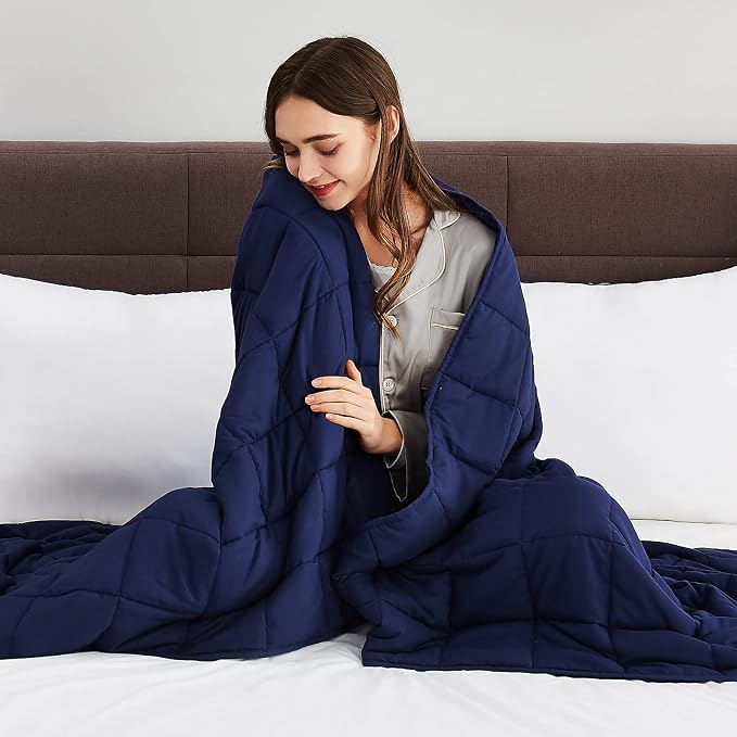 CuteKing Weighted Blanket for Adults (20lbs, 48"x72", Navy Blue) Heavy Blanket for 180-190lbs, Weighted Blanket for Cooling & Heating with Premium Glass Beads, Thick Blanket for Adult All-Season