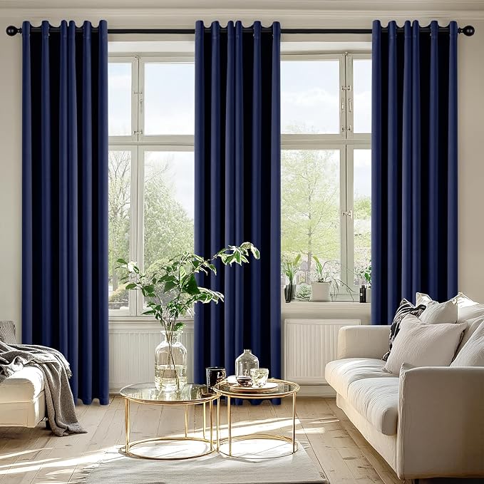 MIULEE Blackout Curtains for Bedroom 2 Panels 40 x 72 Inch Long Navy Blue | Thermal Insulated, Living Room Darkening Grommet Drapes, Noise Reducing, Light Blocking Window Treatments