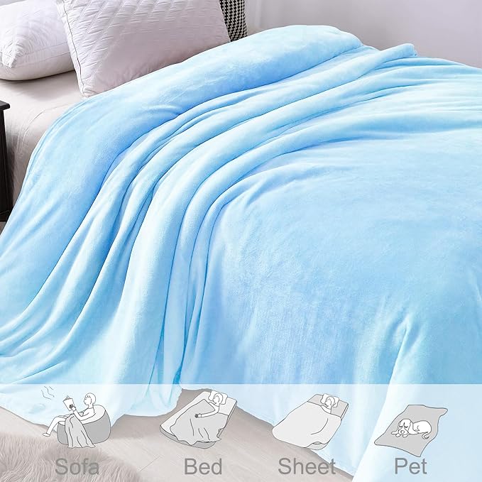 Exclusivo Mezcla Soft Large Fleece Throw Blanket for Couch, Ice Blue | 50x70 Inches, Double-Sided Brushed Flannel, Lightweight Plush Cozy Blanket for Home Decor, All Season, Machine Washable
