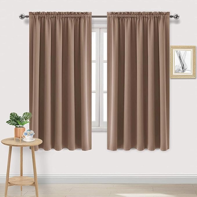 DWCN Wide Blackout Curtains for Bedroom Living Room 70 x 63 Inch Long Khaki | 2 Panels Set, Room Darkening, Thermal Insulated, Light Blocking, Rod Pocket Drapes, Noise Reducing Window Treatments