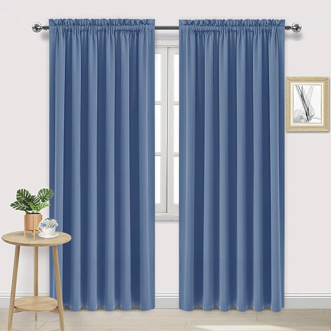 DWCN Wide Blackout Curtains for Bedroom 70 x 84 Inch Long Dusty Blue | 2 Panels Set, Room Darkening, Thermal Insulated, Light Blocking, Rod Pocket Drapes, Noise Reducing Window Treatment